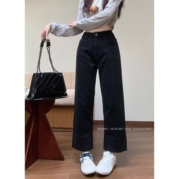 Light Blue Straight-leg Jeans Women, New Autumn Style, Suitable For Pear-shaped Body, Plus Size, High-waisted, Loose,_ecoleips.com
