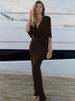 Mozision Deep V Neck Short Sleeve Sexy Maxi Dress Women Elegant Autumn Winter New Back Split Ruched Club Party Long Dress Female_ecoleips.com