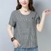 Mom Plaid T-Shirt Women's Summer Short-Sleeve 2026 Korean Style Loose Plus-Size Cotton Base Shirt_ecoleips.com