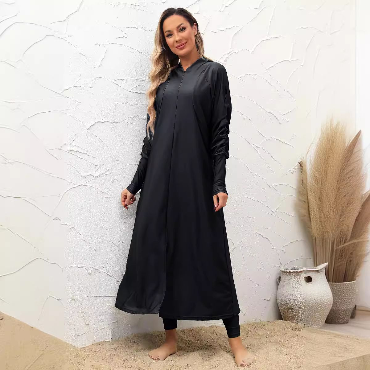 Women's Clothing Full Coverage Diving Surfing Conservative Swimsuit Three Piece Black Sunscreen Long Sleeved Split Swimsuit_ecoleips.com
