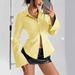 Women's Blue Striped Fitted Button Down Shirt, Long Sleeve Slim Fit Office Blouse With Flare Cuffs For Casual & Business Wear_ecoleips.com