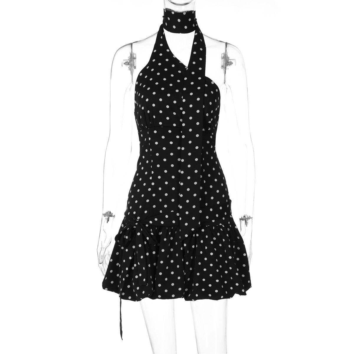 European American Style Women's Dress French Chic Street Style Backless Design Polka Dot Waist Cinching with Ribbons New Arrivals 2026_ecoleips.com