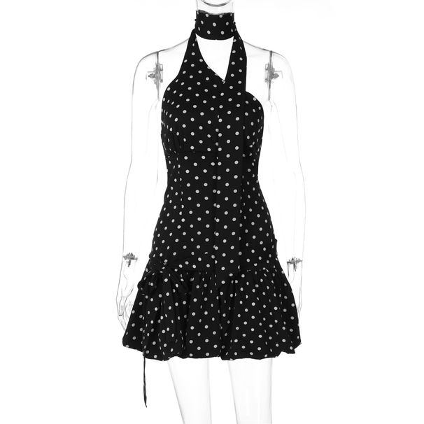 European American Style Women's Dress French Chic Street Style Backless Design Polka Dot Waist Cinching with Ribbons New Arrivals 2026_ecoleips.com