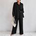 2025 New Fashion Casual Style Pleated Pants Long Sleeve Turn-Down Collar Elegant Women's Suit_ecoleips.com