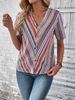 Women's Clothing Summer V Neck Women's Top Ethnic Stripe Print Short Sleeved Best Selling For Formal & Casual For Women_ecoleips.com