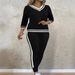 Women's Color Block V-Neck Long Sleeve Top with Elastic Waist And Pocket Versatile Summer Suit plus Size Sets England Style Fashion_ecoleips.com