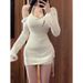 Pure Desire Style Sweet Spicy Girl Halter Neck White Dress Set For Women Spring Summer Irregular Drawstring Hollow_ecoleips.com