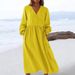 Breathable Linen Cotton Blend Maxi Dress - Loose Fit High Waist A-Line V-Neck Boho Chic Women's Dress In Solid Colors (S-5XL)_ecoleips.com