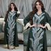Elegant Embroidered Abaya Dress With Sequins – Lightweight Crinkle Polyester Muslim Jalabiya For Women (Pink/Green)_ecoleips.com