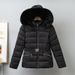 Women's Faux Fur Trim Hooded Short Puffer Jacket - Winter Warm Polyester Coat With Waist Snug Fit, Multiple Colors_ecoleips.com