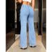 ZW-15206# Cross-border Women's Clothing European And American Fashion Pocket High-waisted Denim Straight Stretch_ecoleips.com