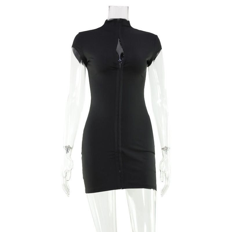 Slim Fit Hollow Out Dress Solid Color Sexy Short Skirt For Women Hot Selling_ecoleips.com