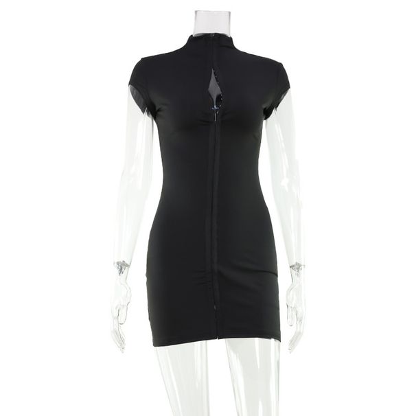 Slim Fit Hollow Out Dress Solid Color Sexy Short Skirt For Women Hot Selling_ecoleips.com