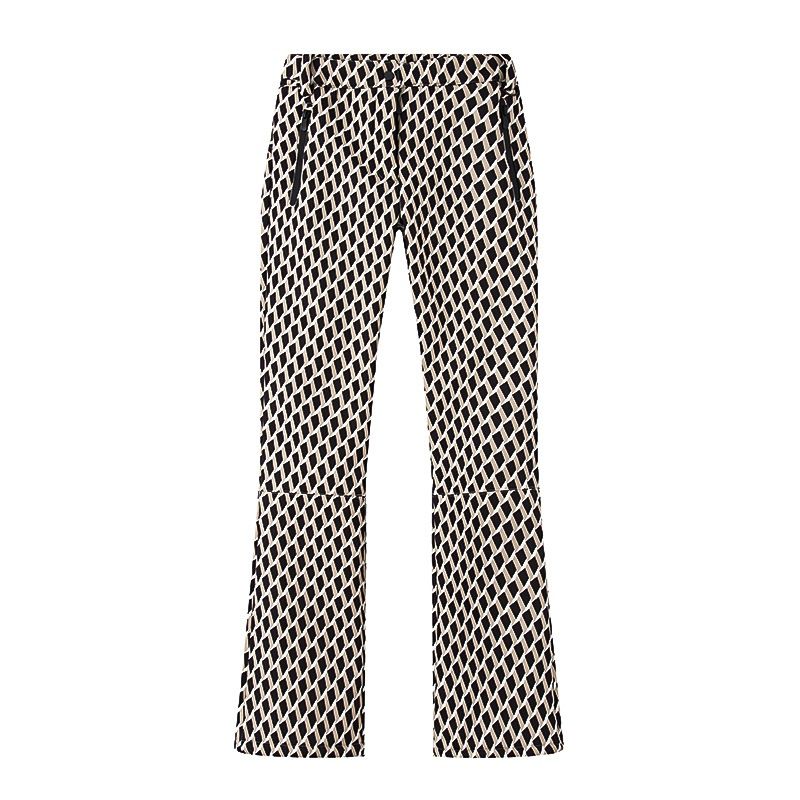 Aria Basics Autumn Winter European American Design High Waist Slimming Casual Versatile Plaid Flared Long Ski Pants For Women_ecoleips.com