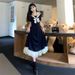 Sweet Youthful Naval Collar College Style Dress Summer Wear Plus Size Hide Belly Slimming Long Dress Korean High Waist A-Line..._ecoleips.com