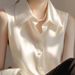 Satin Sleeveless Shirt For Women, 2026 New Summer French Style, Elegant And Gentle, High-end Light Luxury, Unique_ecoleips.com