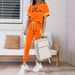 Women's Clothing Spring Summer Two Piece Set Round Neck Short Sleeve High Waisted Side Pocket Pants_ecoleips.com