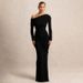 Women's Elegant Slim Fit Pleated Dress American Style Solid Color Asymmetrical Neckline For Autumn Winter_ecoleips.com