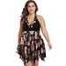 Women's Clothing Plus Size Plus Skirt Style Conservative Belly Covering Gathered Split Swimsuit_ecoleips.com