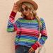 Women's Striped Knit Sweater Long Sleeve Round Neck Oversized Casual Pullover With Colorful Distressed Design_ecoleips.com