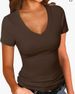 Women's V-Neck T-Shirt Solid Color Basic Short Sleeve Popular Top_ecoleips.com