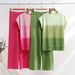 Fashion Suit Casual Contrast Color Round Neck Three Quarter Sleeve Knit Sweater High Waist Slim Wide Leg Pants Trousers Two Piece Suit_ecoleips.com
