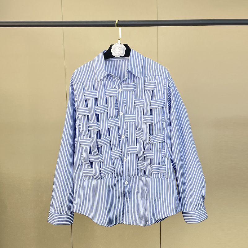 Women's Unique Woven Striped Shirt Loose Fit Slimming Trendy Long Sleeved Top Versatile New Spring Summer Style_ecoleips.com