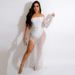 new style sexy one-shoulder see-through rhinestone high slit dress nightclub party style_ecoleips.com