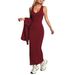 Voya Women's High-end Solid Color Temperament Commuting Light Mature Style Knitted Suspender Dress Two-piece Set_ecoleips.com