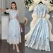 Women's French Style Printed Two Piece Set Short Sleeved Embroidered Summer Casual Slimming Waist Cinching Youthful_ecoleips.com