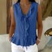 Women's Clothing Women's Casual V Neck Ruffled Tie Sleeveless Vest Style Fashion Ruffled Hem Top For Formal & Casual For Women_ecoleips.com