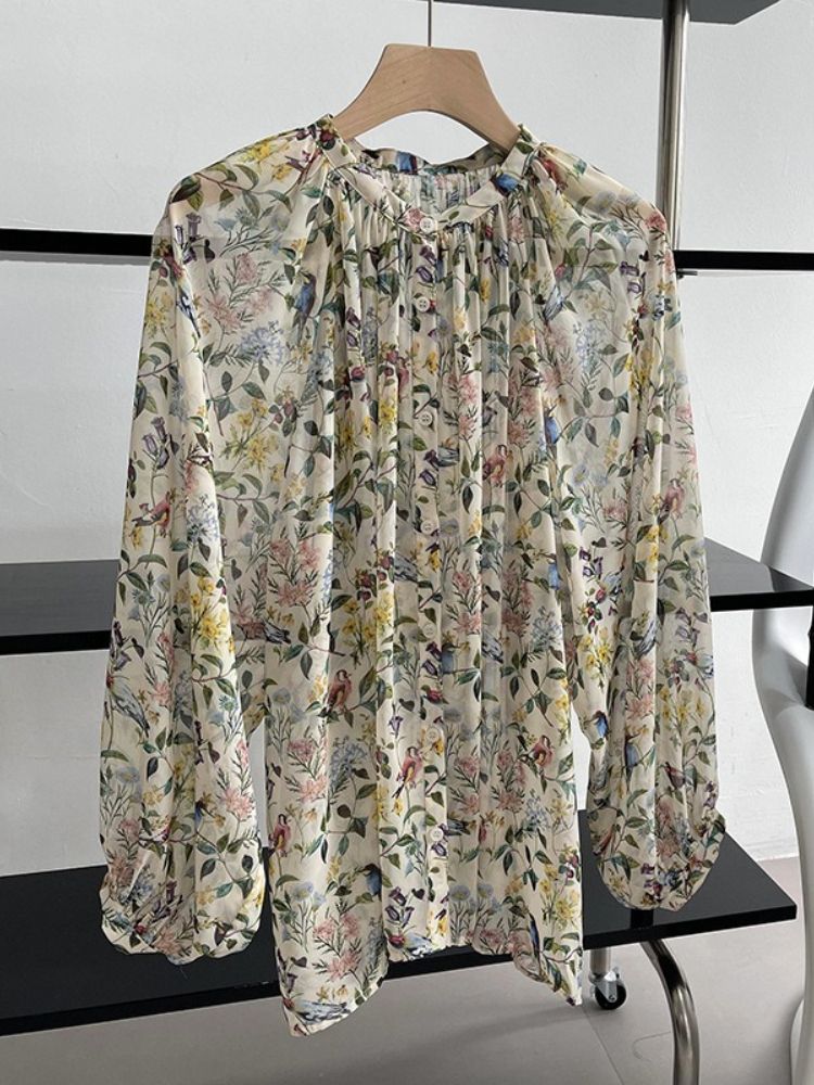 K Floral Shirt Women's Pure Desire Retro Sun Protection Clothing Long Sleeved Temperament Top_ecoleips.com
