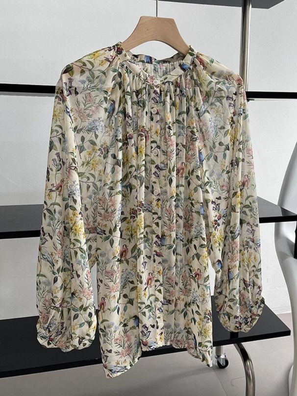 K Floral Shirt Women's Pure Desire Retro Sun Protection Clothing Long Sleeved Temperament Top_ecoleips.com