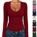 Women's Long-sleeved Solid Color Slim-fit Thin V-neck Knit Top, Versatile For Cross-border Sales_ecoleips.com