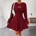 Women's Long Sleeve Hoodie Top With Sleeveless A-Line Dress Set - Casual Two Piece Outfit For Fall & Everyday Wear_ecoleips.com