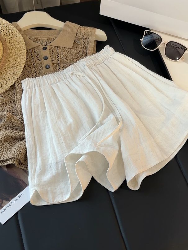 Simple Cotton-linen Shorts For Women, New Summer Thin High-waisted A-line Wide-leg Pants, Loose, Lazy, Versatile Casual Pants_ecoleips.com