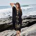 Women's Floral Collar Beach Kaftan - Pullover Bikini Cover-Up With Sun Protection, Summer Swimwear_ecoleips.com