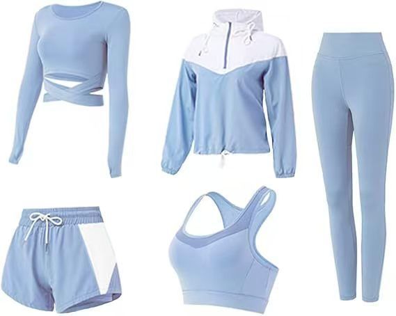 Women's Clothing Yoga Five Piece Suit Fashion Professional Sports Suit Yoga Sports Fitness Suit Morning Running Suit_ecoleips.com