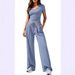 Aria Basics Aria Basics New European American Product: Solid Color Casual Suit With Pleated Short-sleeve Top And High-waisted Wide-leg_ecoleips.com