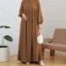 Women's Solid Color Fashionable Comfortable Loose round Neck Puff Sleeve Dress Cross Border Factory Clothing_ecoleips.com