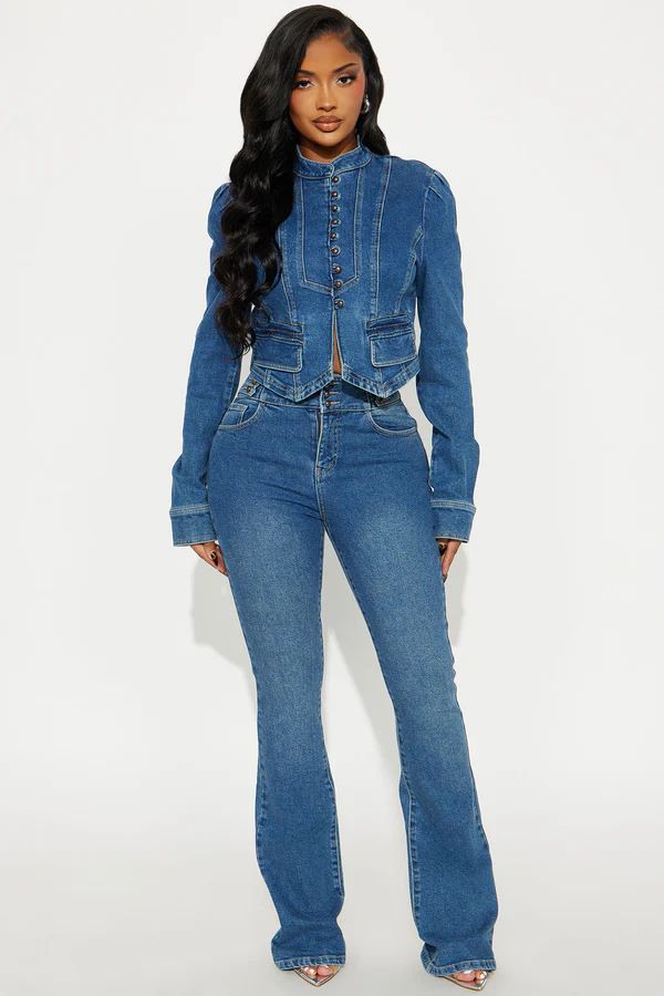 Fashion Retro Women's Denim Jacket Set Button Detail American Style Clothing_ecoleips.com