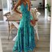2023 New European And American Bohemian Style Spaghetti Strap Long High Waist V-Neck Floral Print Dress Women's Clothing_ecoleips.com