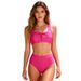 High-Waisted Women's Bikini Set Solid Color Swimwear Adjustable Ties Removable Padding Beach Pool S-XL_ecoleips.com