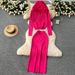 Elegant Winter Women's Outfit Set With Rhinestone Hooded Zip-Up Sweater & Bodycon Skirt, Fashionable Knitwear For Fall & Winter_ecoleips.com