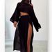 High Waist Chic Slit Cropped Top Women's Casual Cotton-Linen Blend Two Piece Suit For Holiday Spring/Autumn Regular Size_ecoleips.com