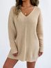 Women's V-Neck Sweater Dress Soft Knit Pullover Casual Long Sleeve Tunic Top Winter Fall Layering Staple_ecoleips.com