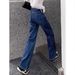 2025 Spring/Summer Dark Blue Wide-Leg Jeans For Women, High-Waisted Slimming Floor-Length New Long Straight Pants_ecoleips.com