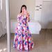 2025 New Cross-Border Spring/Summer European And American Women's Dr, Off-Shoulder Floral Fashionable Long Printed_ecoleips.com