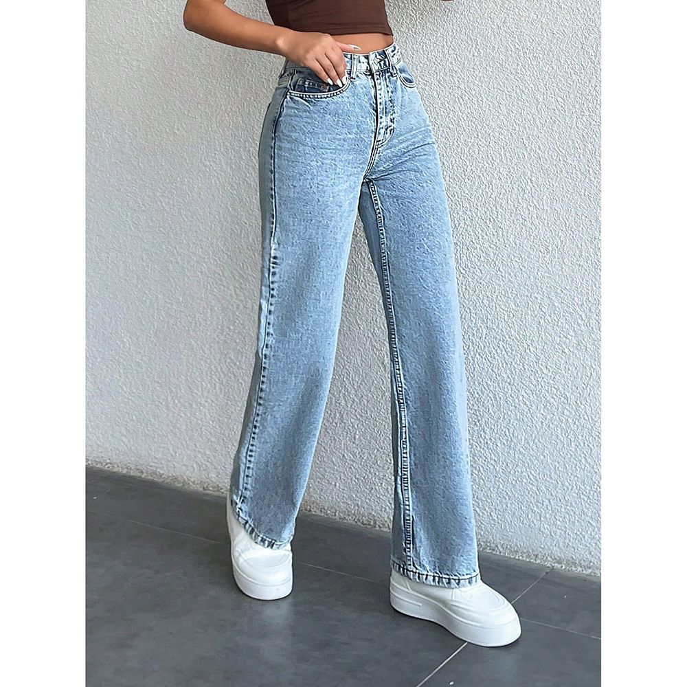 Women's American Straight Leg Jeans - Oversized High Waist Wide Leg Trousers For Summer_ecoleips.com