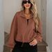 Women's Textured Zip-Up Stand Collar Jacket, Casual Loose Long Sleeve Drawstring Hem Cropped Coat, Elastic Cuff Lightweight Outerwear For Daily Wear S_ecoleips.com